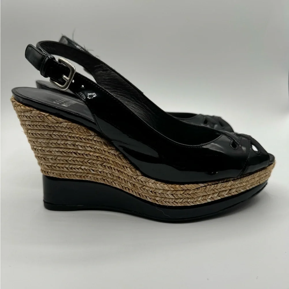 Stuart Weitzman Wedge Espadrille 5.5 Bkack patent Leather